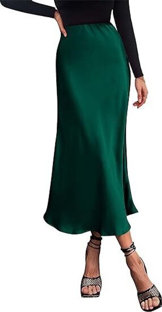 Damen Midi-Satinrock - Elegant und Lässig mit Hoher Taille, Produktbild 