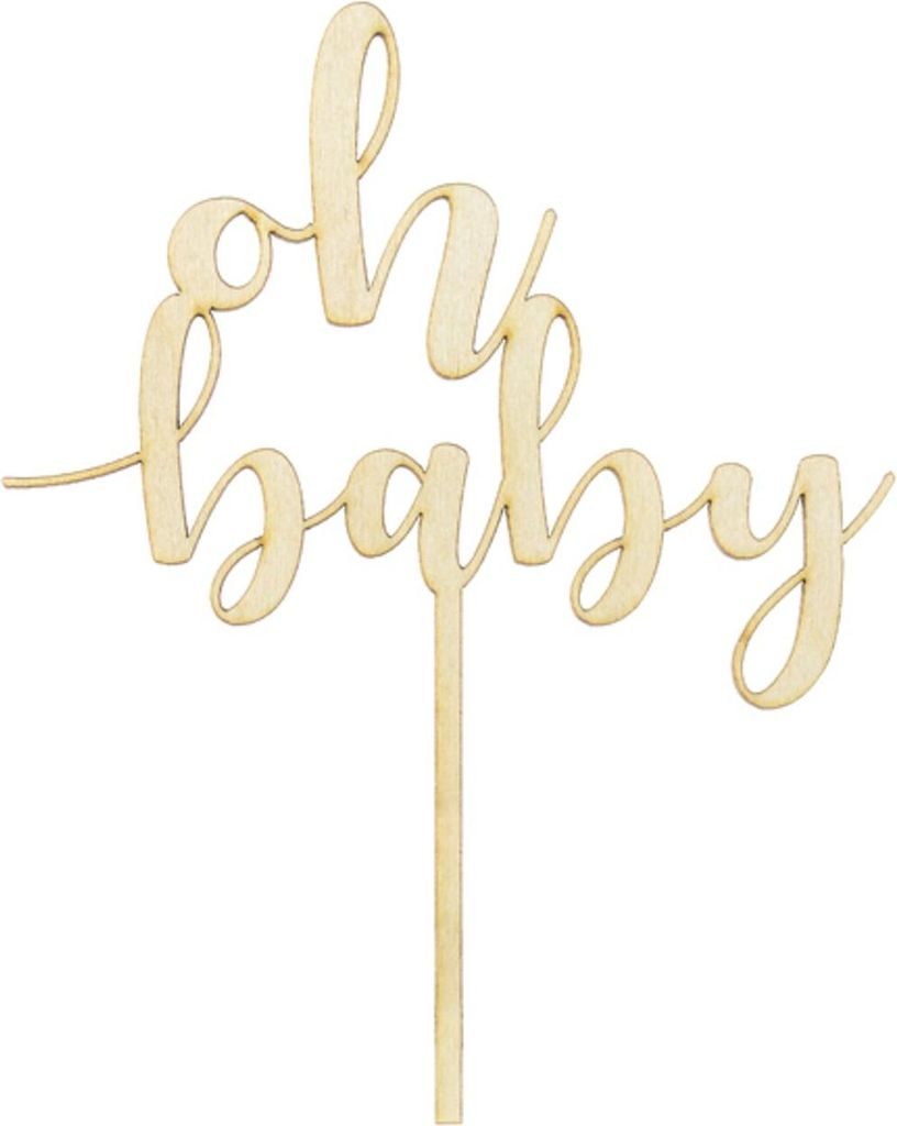 Cake topper Oh Baby / Nascita 17cm legno, naturale Immagine del prodotto 
