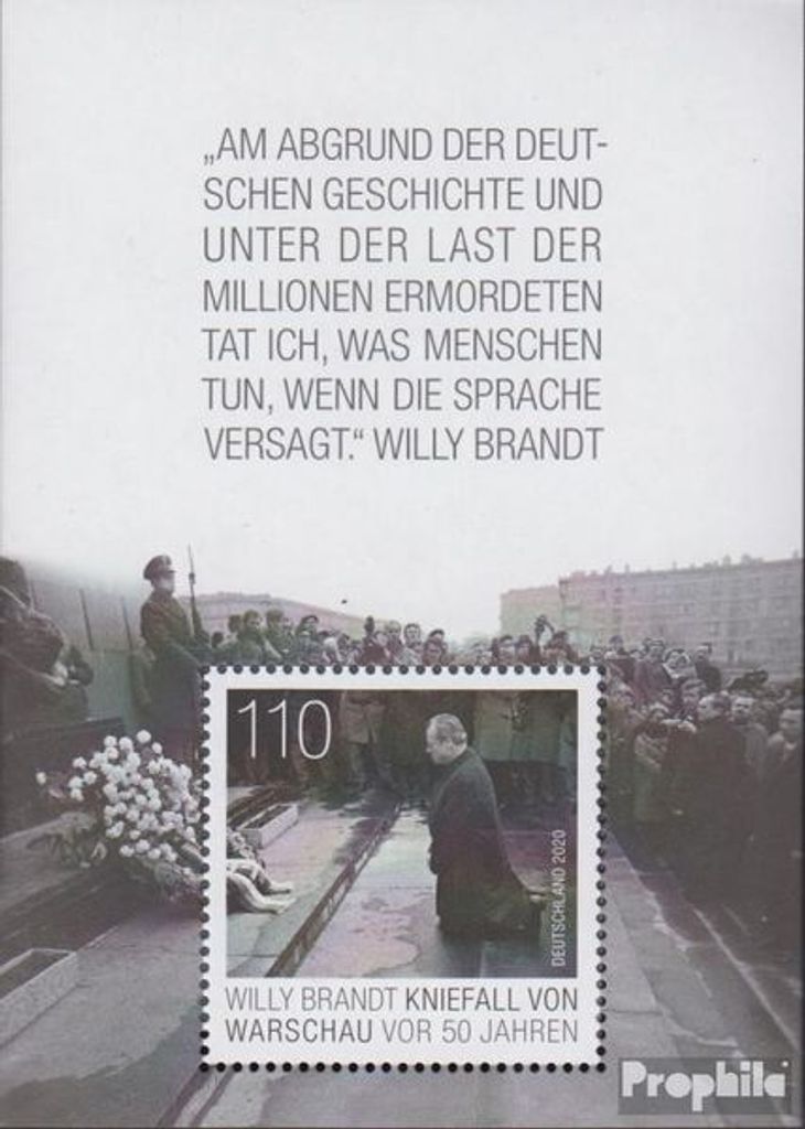 Briefmarken BRD (BR.Deutschland) 2020 Mi Block87 (kompl.Ausg.) postfrisch Willy Brandt - Kniefall von Warschau