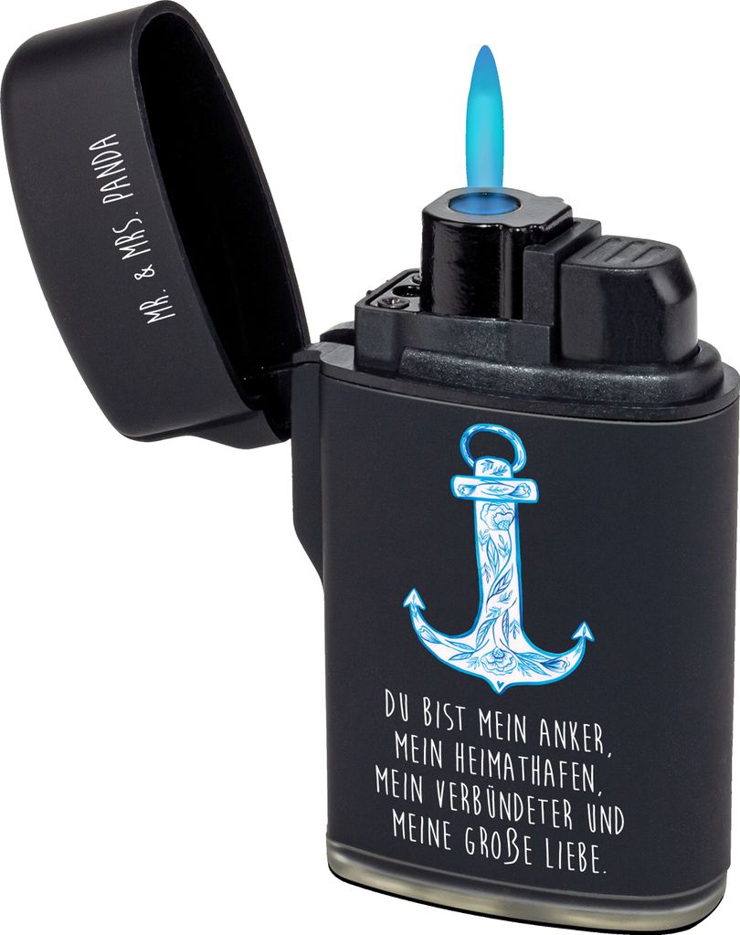 Mr. & Mrs. Panda sturmfeuerzeug Anker Blau - Schwarz - Geschenk, Feuerzeug, Lustige Sprüche, Gasfeuerzeug, Feuerzeuge, zigarettenanzünder, anzünder