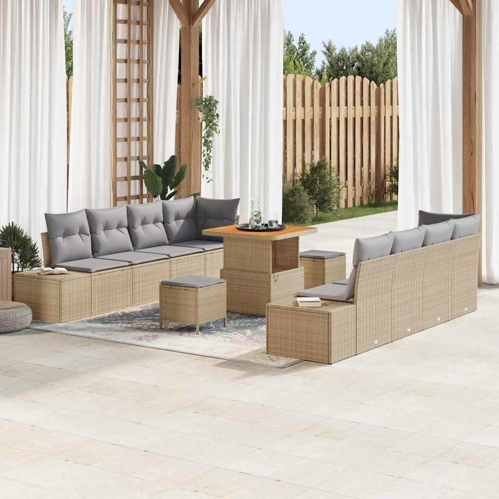 Maison Exclusive - Gartensofa-set mit Kissen 11 pcs Beige Poly-Rattan