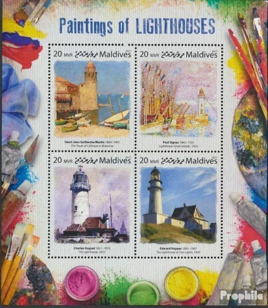 Briefmarken Malediven 2017 Mi 7103-7106 Kleinbogen (kompl. Ausg.) postfrisch Gemälde von Leuchttürmen