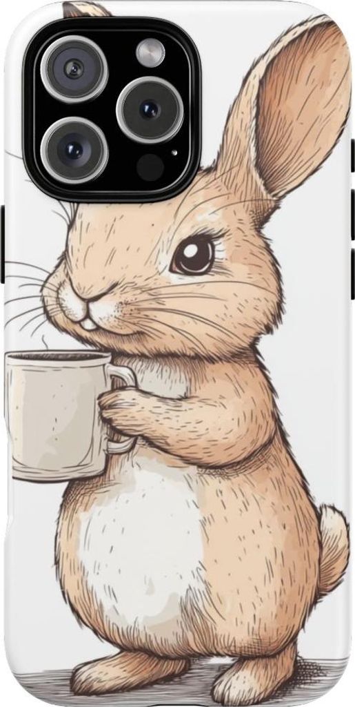 Niedlicher brauner Hase mit Kaffeetasse – Handyhülle Kompatibel mit iPhone 16 Pro Max