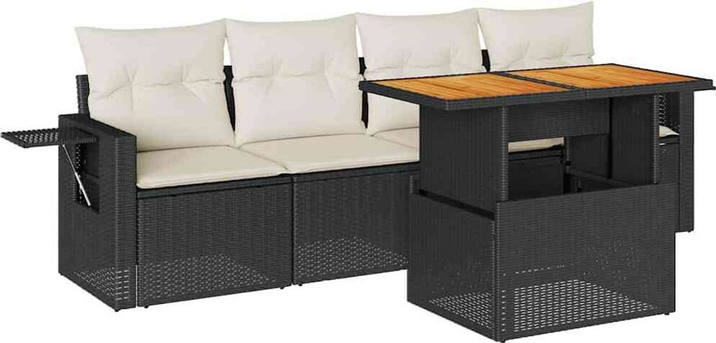vidaXL 5-tlg. Garten-Sofagarnitur mit Kissen Schwarz Poly Rattan