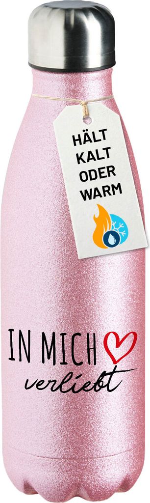 Huuraa Trinkflasche In mich verliebt 500ml Pink Edelstahl Wasserflasche Trinkflasche Geschenkidee