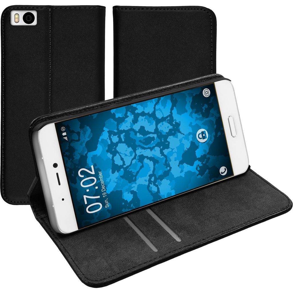PhoneNatic Kunst-Lederhülle kompatibel mit Xiaomi Mi 5s - Book-Case schwarz + 2 Schutzfolien