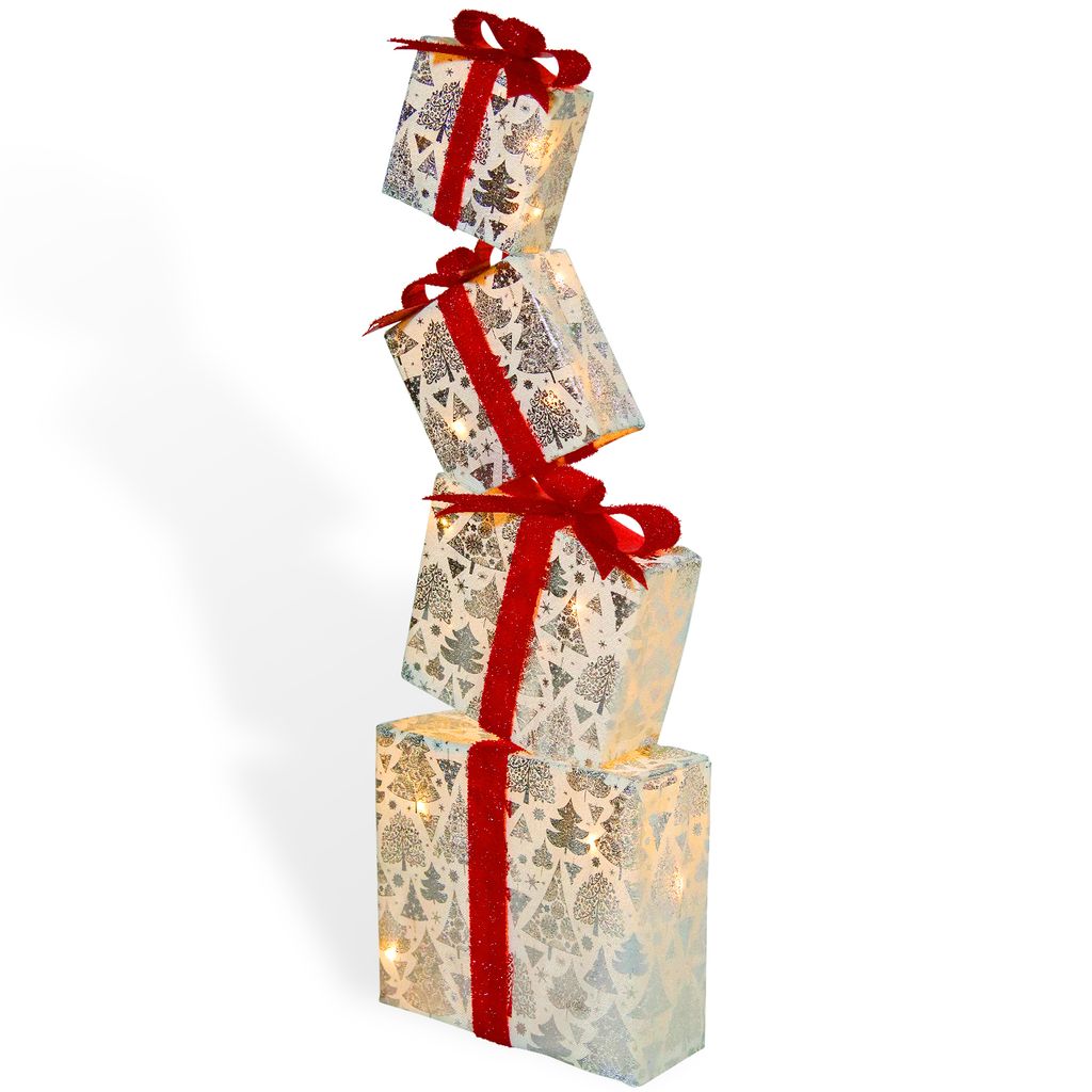 CCLIFE LED Geschenkbox 4er Set Weihnachten Weihnachtenbox Beleuchtete Lichterkette batteriebetrieb Weihnachtsdeko