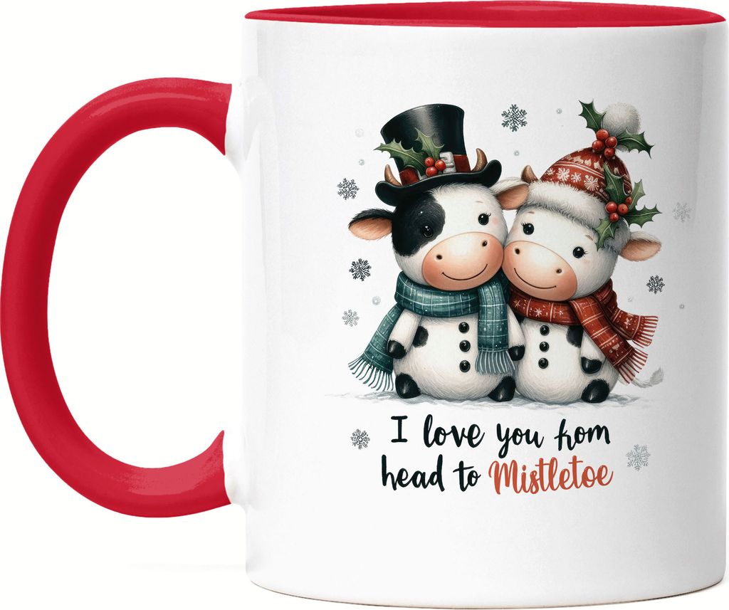 I Love You From Head to Mistletoe Lustiges Kuhmotiv Tasse Rot Geschenkidee witziges Design Weihnachten