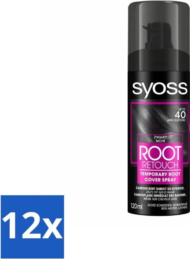 SYOSS - Spray per radici nere - spray per radici - protezione del colore - copertura istantanea del grigio - confezione risparmio - 12 pezzi