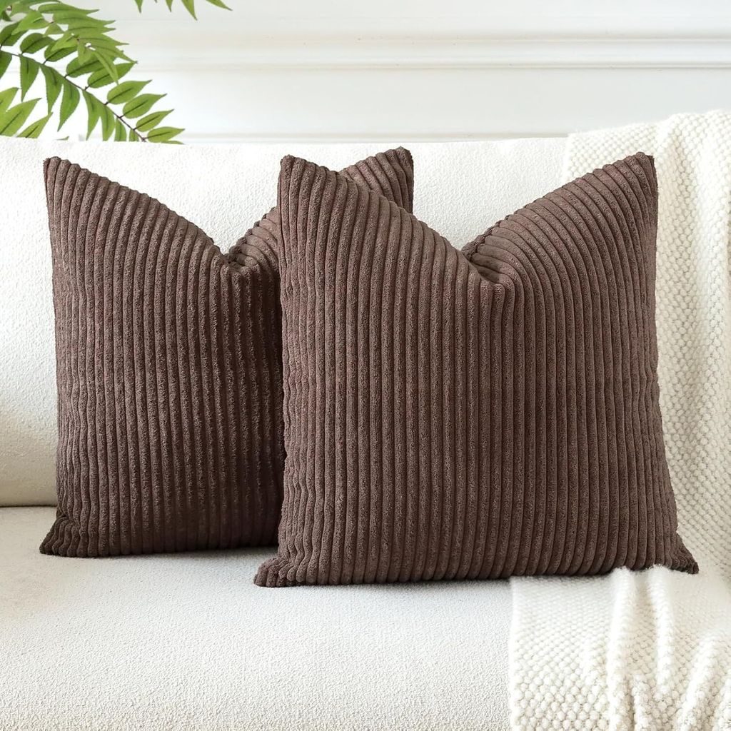 Cushion Covers, Corduroy, Decorative, for Sofa/Couch/Living Room, 40 x 40 cm, Brown, Set of 2