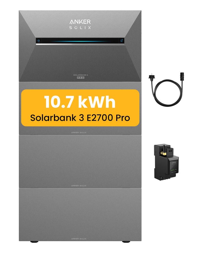 Powerness Balkonkraftwerk Speicher 10,7 kWh, Anker SOLIX Solarbank 3 E2700 Pro mit BP2700x3 Akku inkl. Anker Smarten Zähler für Balkonkraftwerk