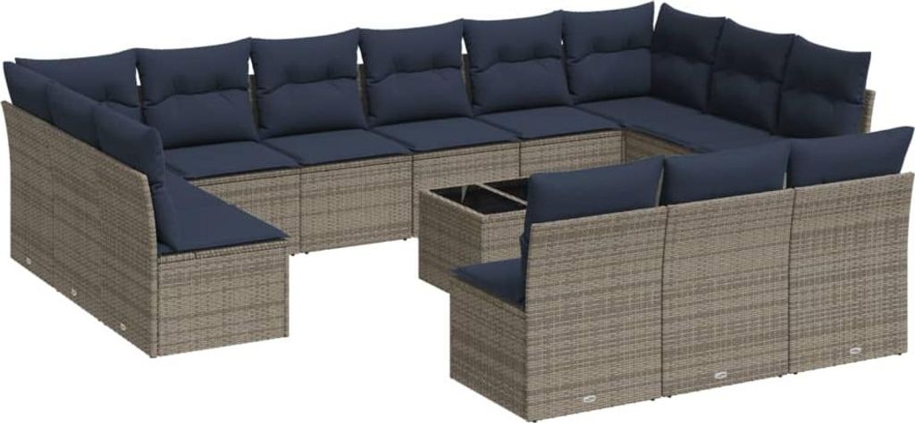 vidaXL 14-tlg. Garten-Sofagarnitur mit Kissen Grau Poly Rattan