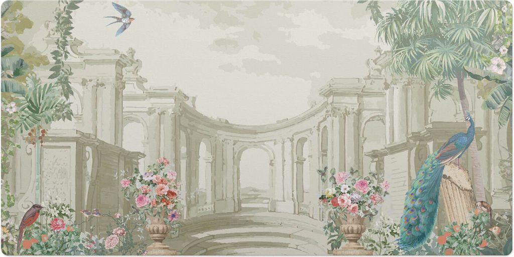 Palastgarten Mit Vögeln– Schreibtischunterlage – Schreibtisch Tischunterlage – 120x60 cm – Unterlage Groß Schreibtischmatte