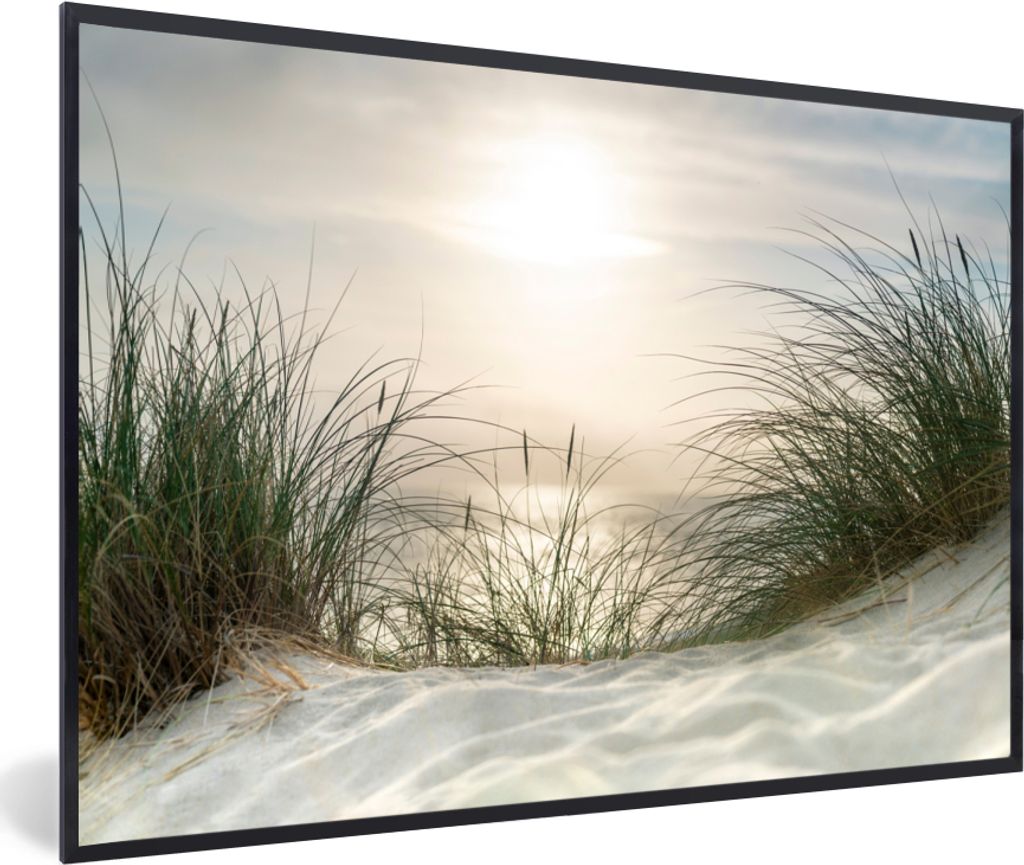 MuchoWow MuchoWow Gerahmtes Poster Sand - Gras - Sonne 30x20 cm - Poster mit zchwarzem Bilderrahmen - Kunstdruck - Bild-Poster