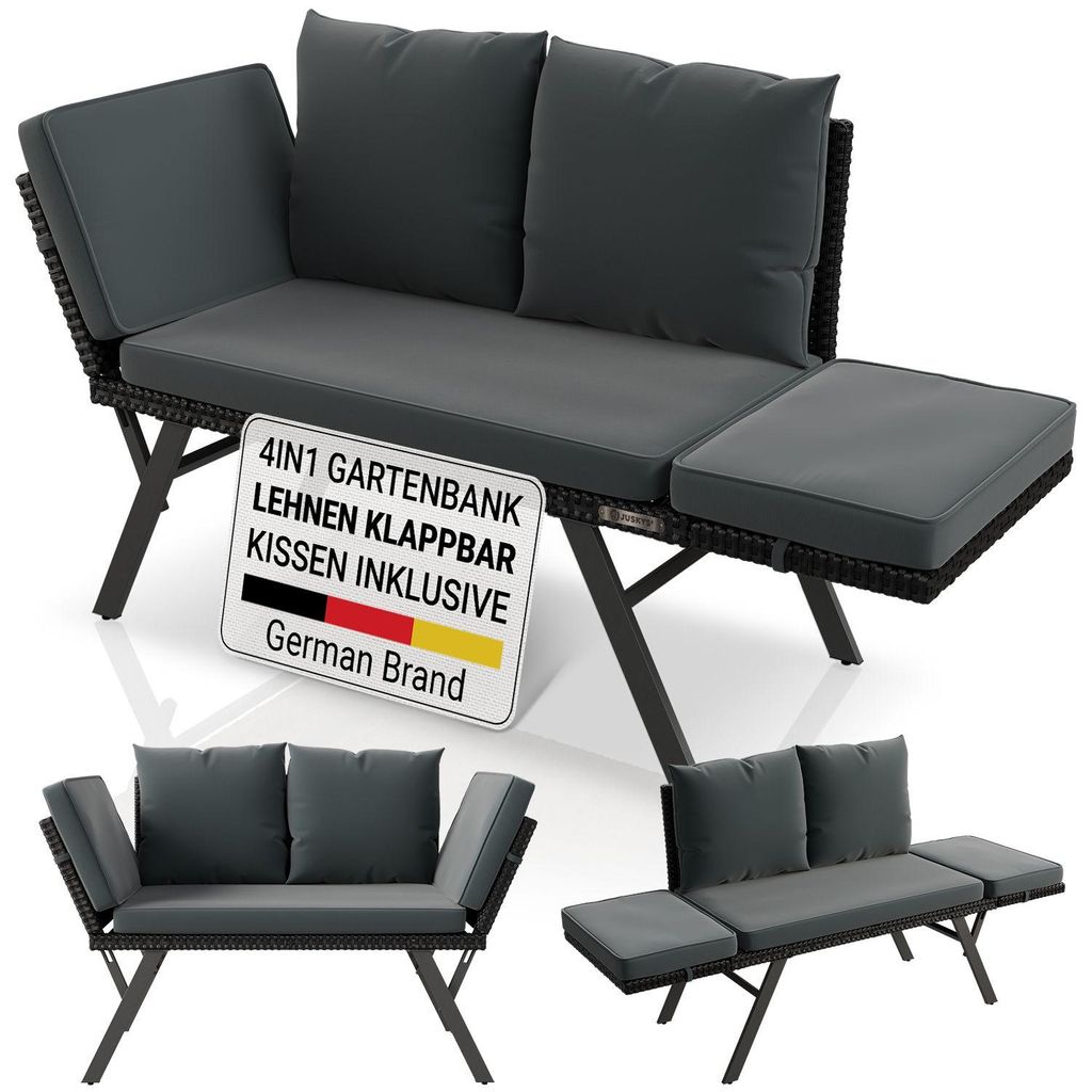 Záhradná lavica JUSKYS® Calvia – čierna/sivá, s funkciou na Obrázok produktu 
