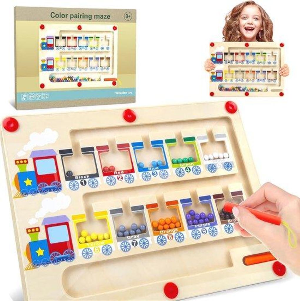 Magnetischer Labyrinth-Spiel für Kinder, Farben und Zahlen lernen