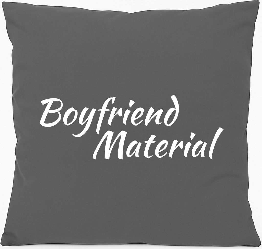 Huuraa Kissen Boyfriend Material Schriftzug 40x40cm mit Füllung Steel Grey Baumwolle Dekokissen Geschenkidee