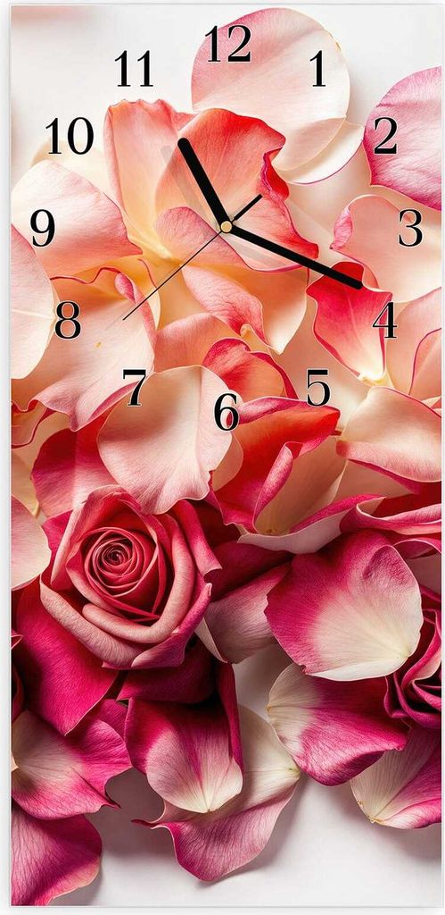 Wanduhr aus Glas mit Motiv Rosenblätterbuntes Spiel- 30 x 60 cm - inkl. Aufhängesystem