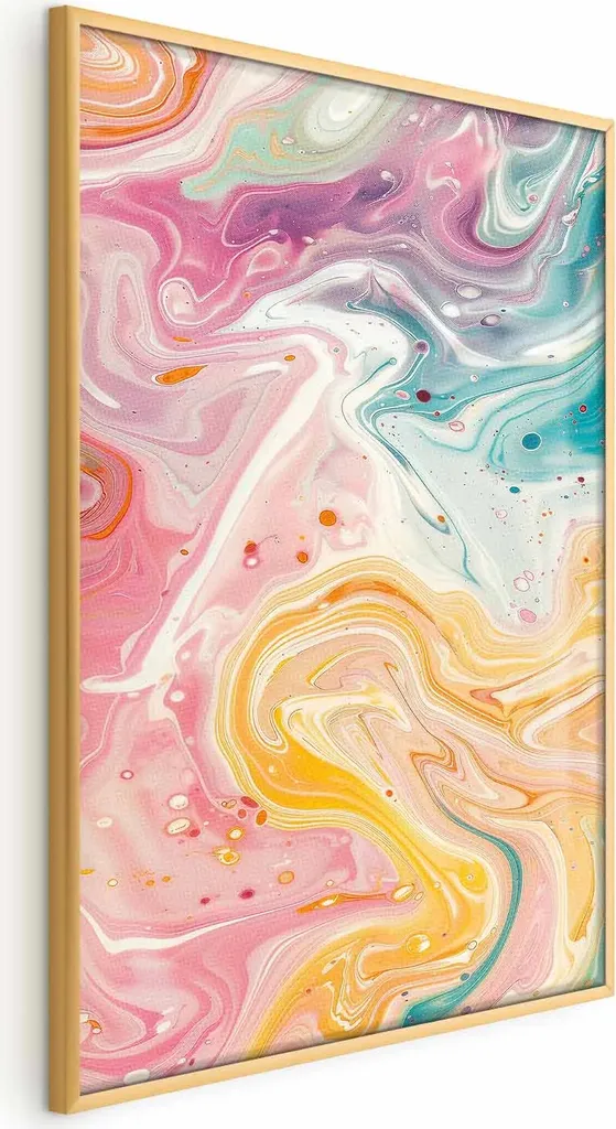 Quadro Astratto Caos Colorato 60x90 Cornice Oro Sottile | Design