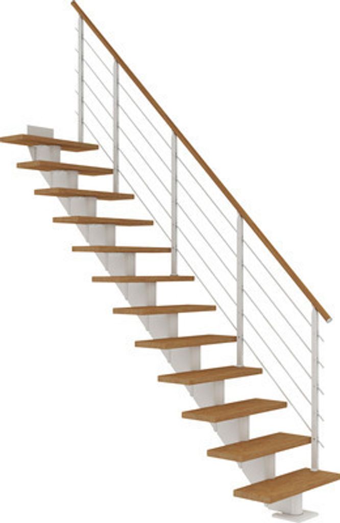 Pertura Mittelholmtreppe Alena Eiche Leimholz Weiß Gerade 85 cm 14 Stufen / 15 Steigungen Relinggeländer Weiß (RAL 9010)