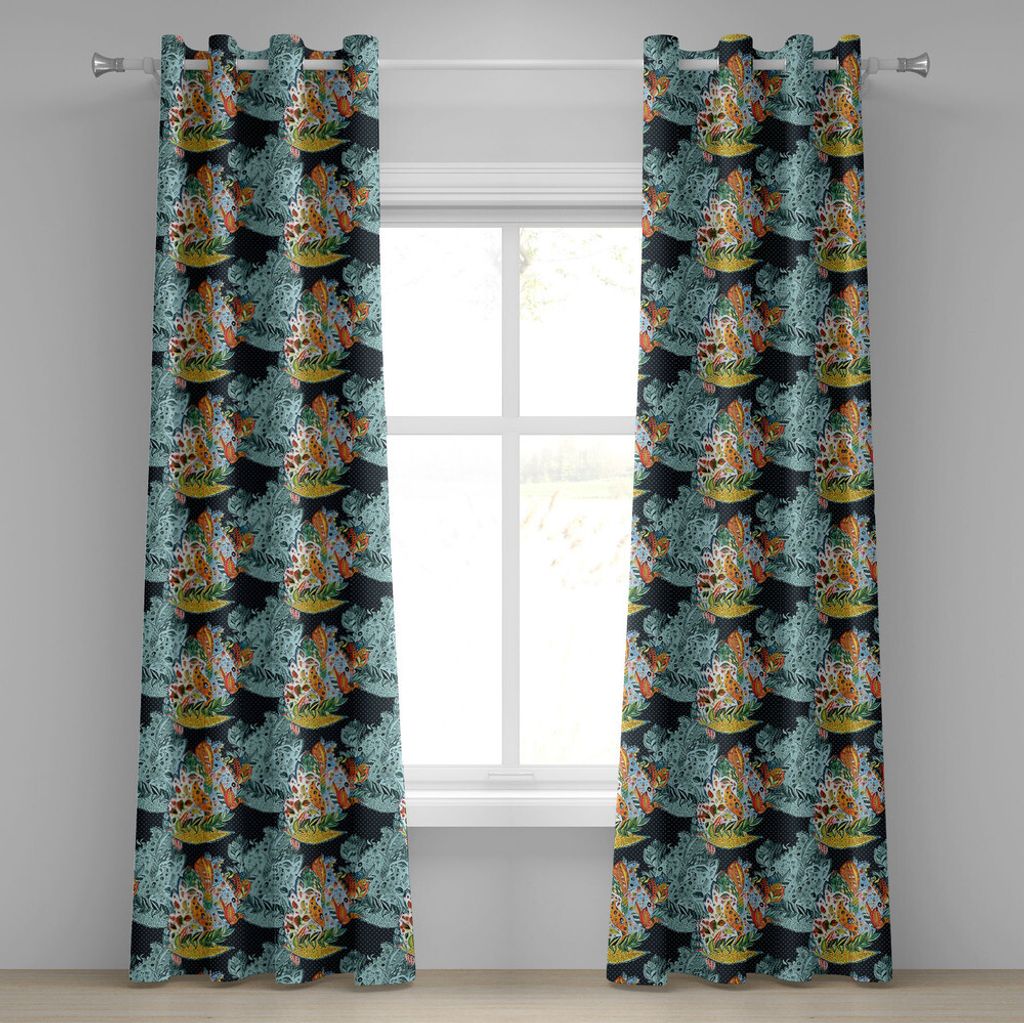 ABAKUHAUS Paisley Ösenvorhang, Ethnische ungewöhnliche orientalische Blatt Floral wie Motive mit Pfauen auf Bild drucken, Dekorative 2-Panel-Fens...
