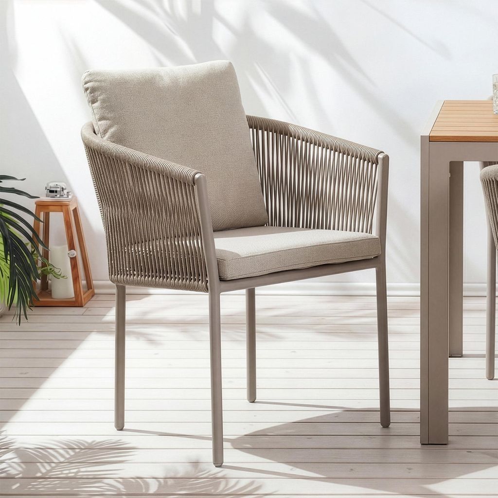 riess-ambiente Stapelbarer Gartenstuhl ROPE greige Aluminium Gartensessel inkl. Kissen In- und Outdoor Stuhl