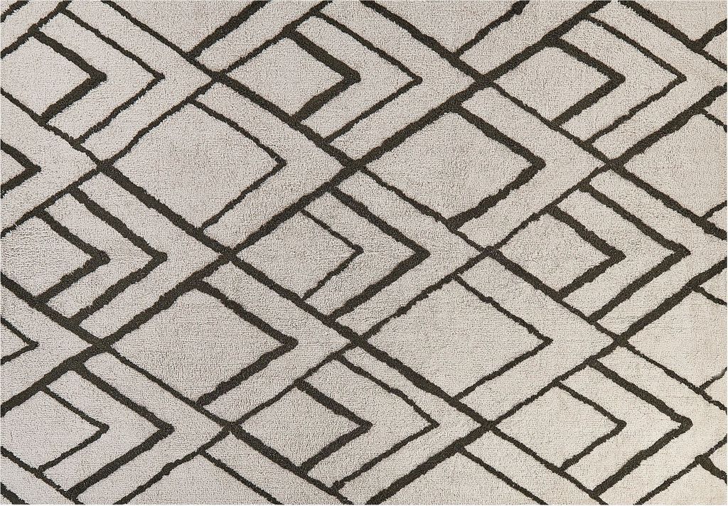 BELIANI Teppich Weiß / Grün Baumwolle 160 x 230 cm Rechteckig Geometrisches Muster Boho Fußbodenheizug Geeignet Wohnzimmer Schlafzimmer Esszimme...