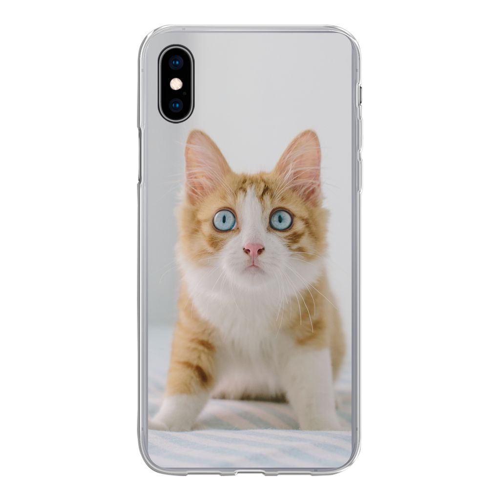 MuchoWow Handyhülle Schutzhülle Hülle für iPhone Xs Kätzchen - Blau - Orange - Mädchen - Jungen - Kind Silikon Softcase Handy Hülle - Hand...