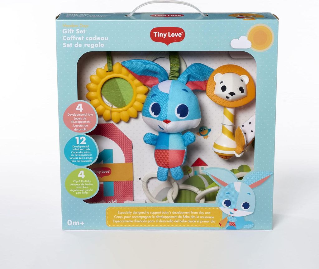 Tiny Love Meadow Days Geschenkset, Geschenkset mit Entwicklungsspielzeug für Babys, ausgewählte Spielzeuge für unterwegs, 0 Monate+