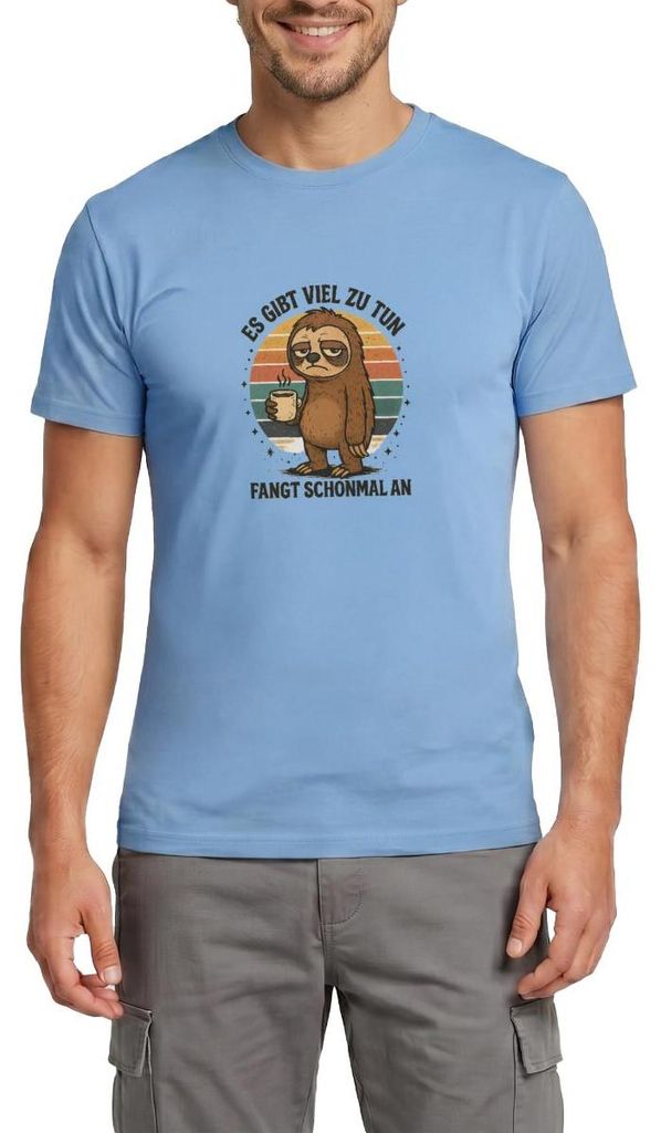 Spreadshirt Es Gibt Viel Zu Tun Fangt Schonmal An | Faultier Männer T-Shirt, M, Carolina Blue
