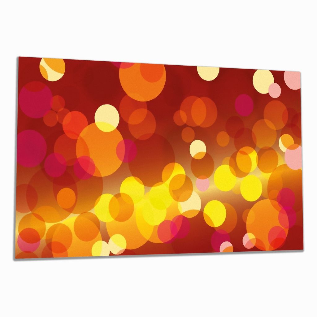 Wallario Herdabdeckplatte aus Glas, Größe 90 x 52 cm 1-teilig, Motiv Rote gelbe und orange Kreise - harmonisches Muster