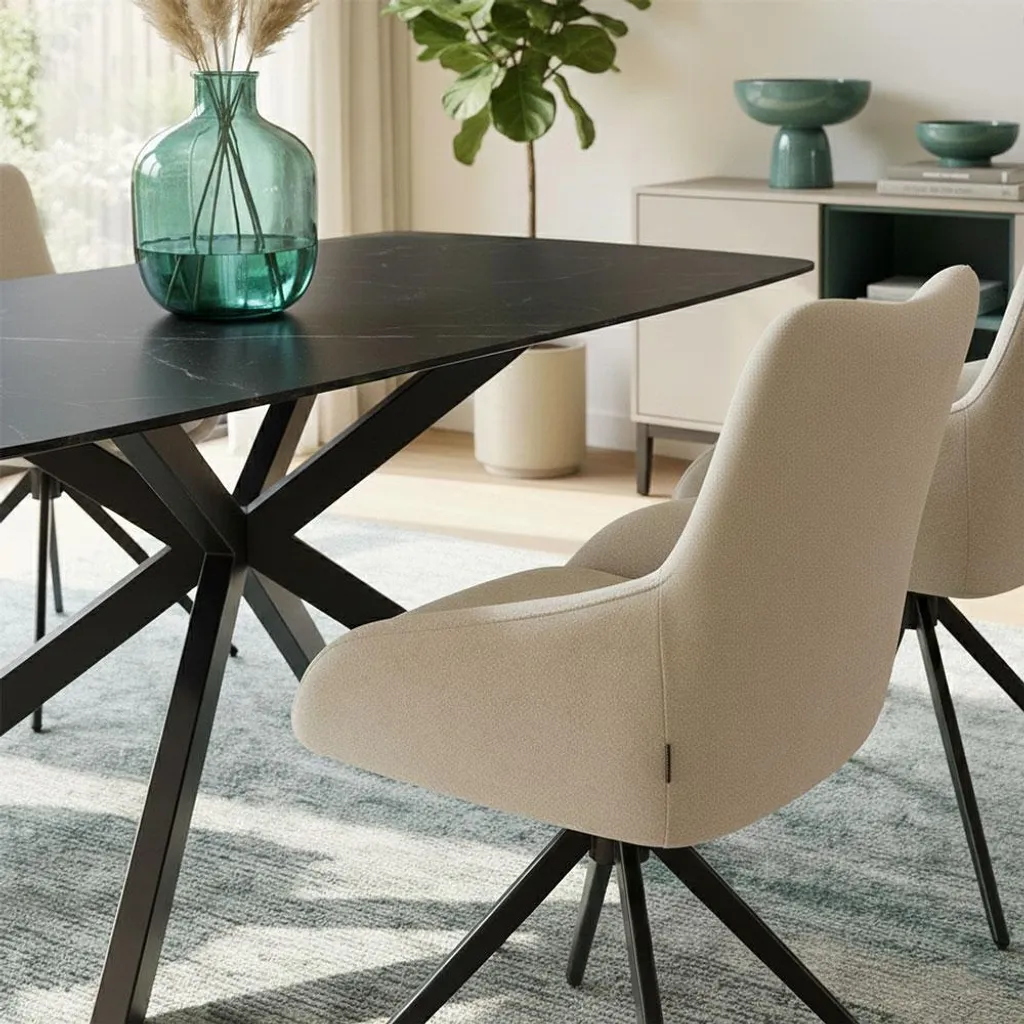 Table à manger 180 cm robuste et facile d'entretien aspect marbre noir - 4