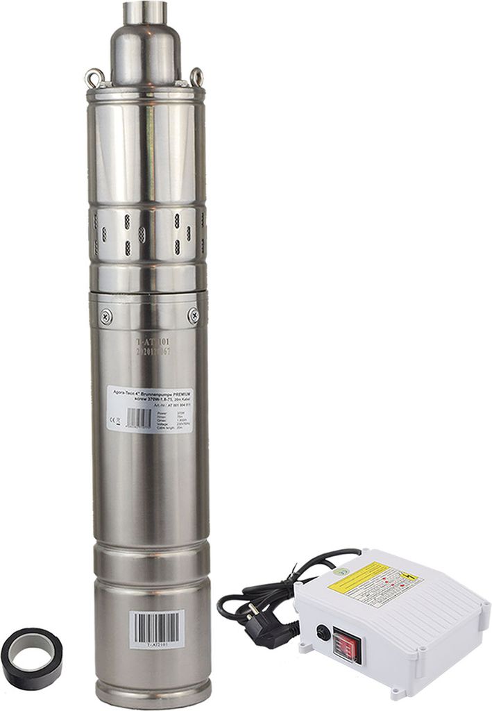 Agora-Tec 4 Zoll Brunnenpumpe Tiefbrunnenpumpe PREMIUM 370W-1.8-75-screw 20m Kabel sandverträglich sandresistent