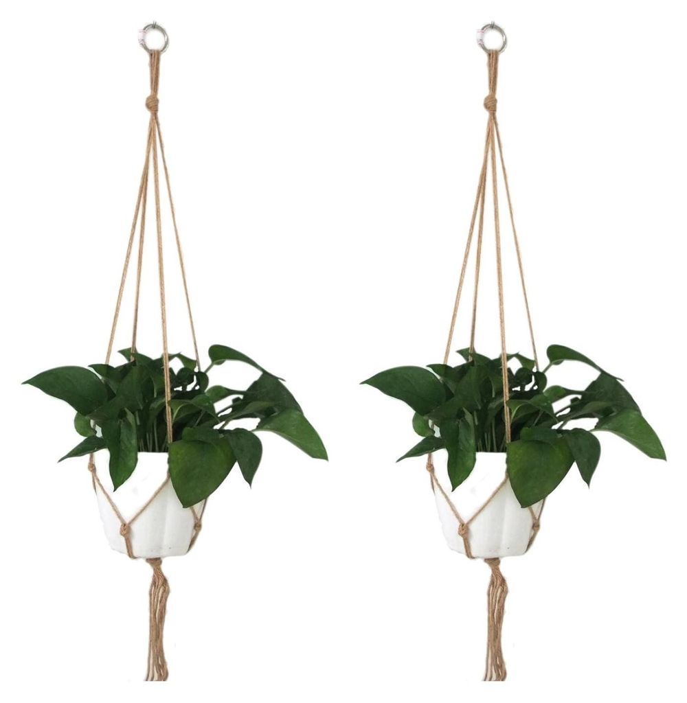 Set mit 2 Makramee-Pflanzenampeln, 122 cm, hängende Pflanzgefäße aus Baumwollseil, Boho-Dekoration, hängende Pflanzgefäße aus Baumwollseil, B...