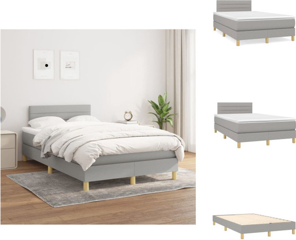 vidaXL Boxspringbett mit Matratze Hellgrau 120x200 cm Stoff - Betten & Bettgestelle