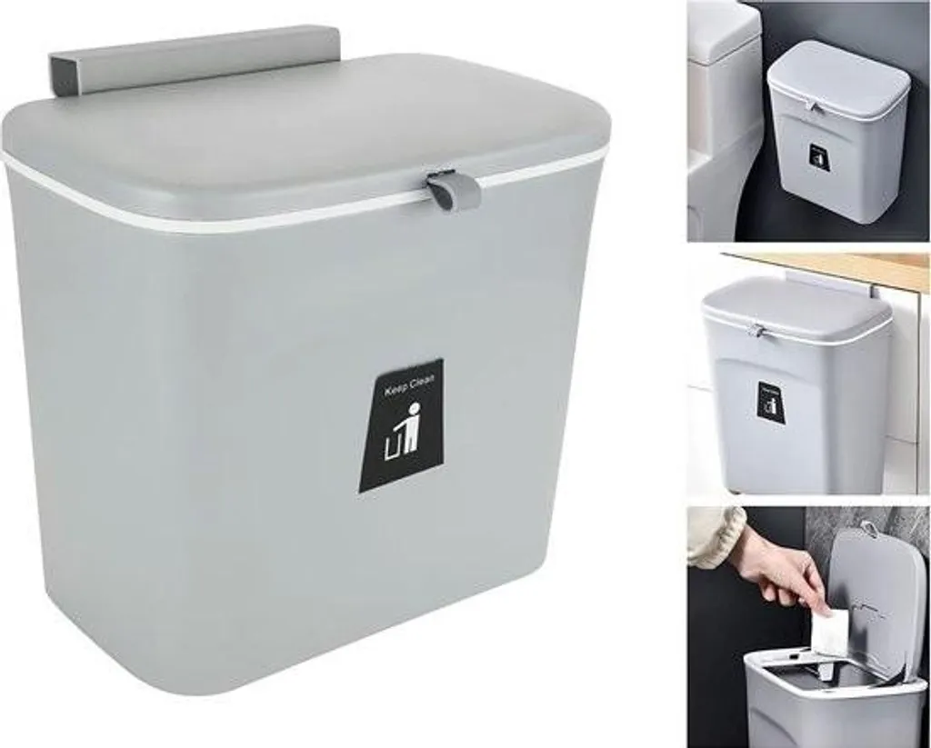 Poubelle de cuisine murale de 7 litres avec couvercle anti-odeurs blanc