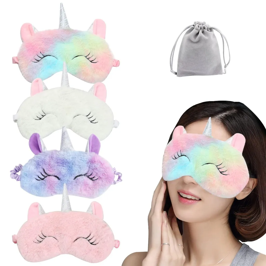 Masque de nuit licorne pour voyage et sieste - Pack de 4 cache-yeux doux