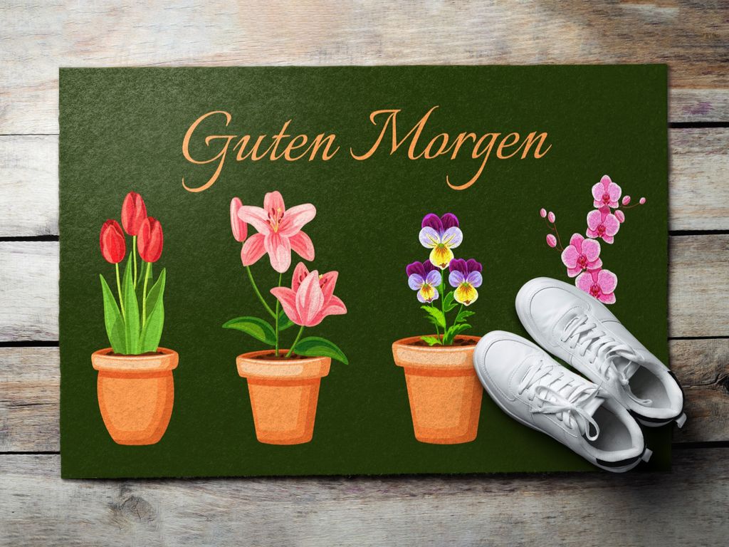 Fußmatte Aussen - Schuhmatte Haustür- Schmutzfangmatte Türvorleger - Outdoor Teppich Schmutzfänger - 60x40 cm - Blumen in einem Topf