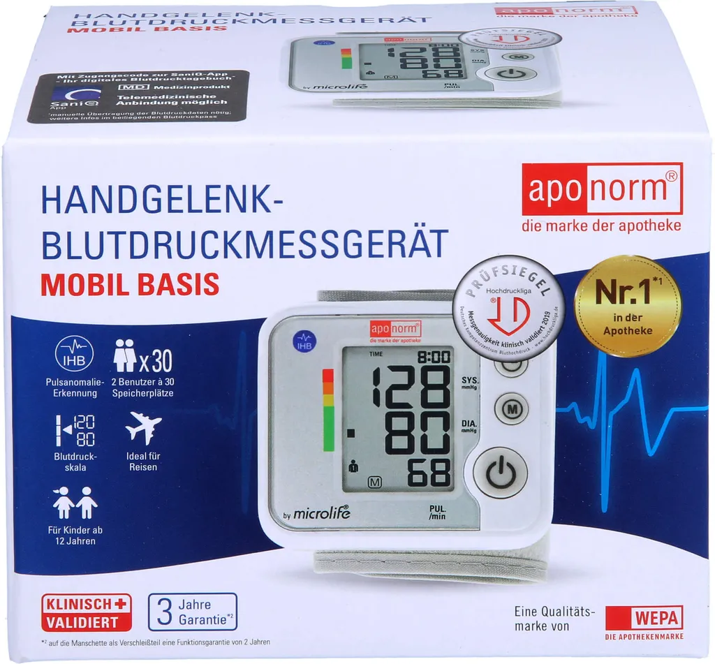 Monitor della pressione arteriosa Aponorm Mobile Basic da polso, 1 pz