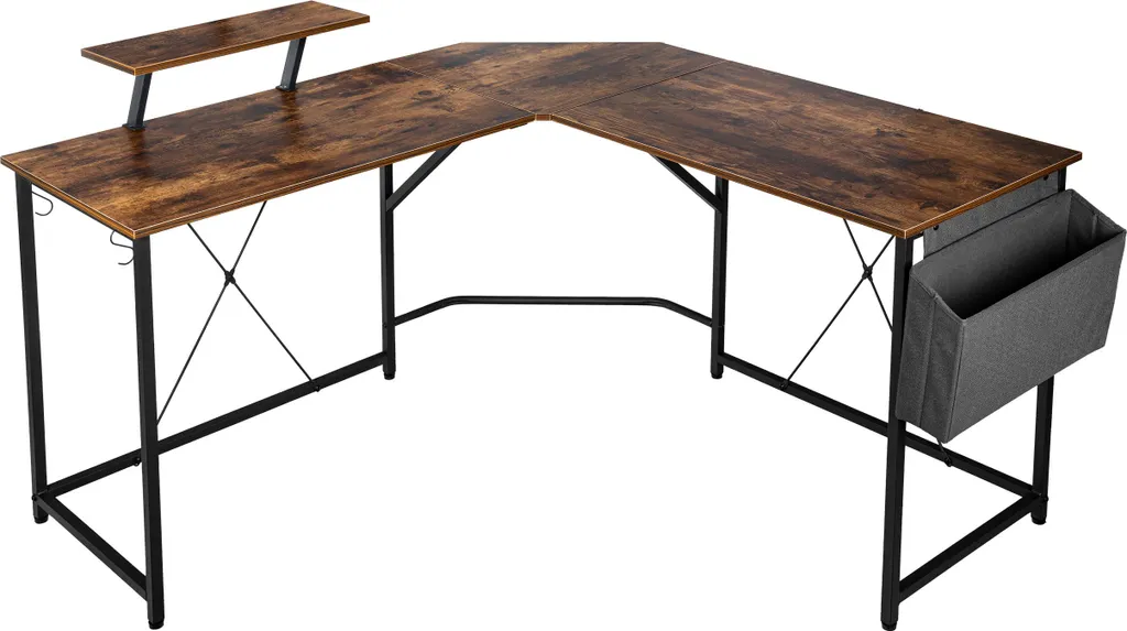 Bureau d'angle AMORA RUSTIC avec rallonge pour télétravail et gaming