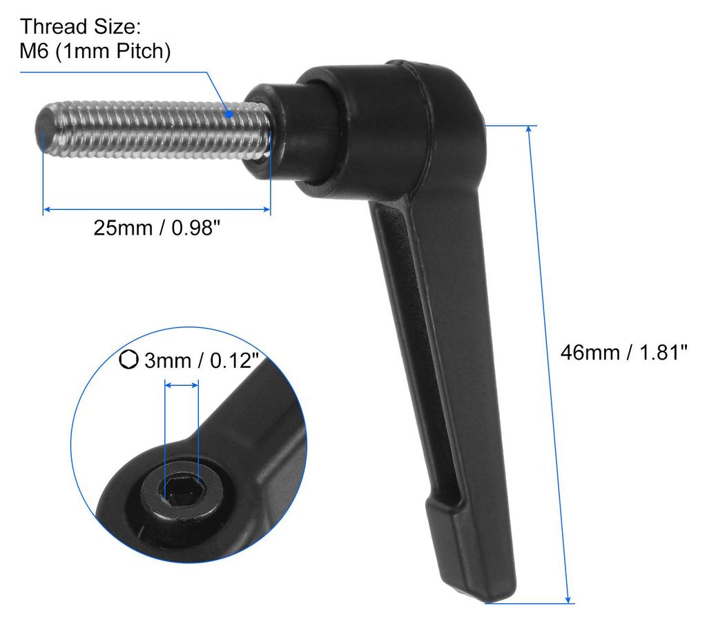 2 Stš¹ck Klemmhebel Griff M6 x 25mm Au?engewinde Schraube Edelstahl 304 mit Zinklegierung Verstellbare Handgriff Spannhebel fš¹r Werkzeugmaschi...
