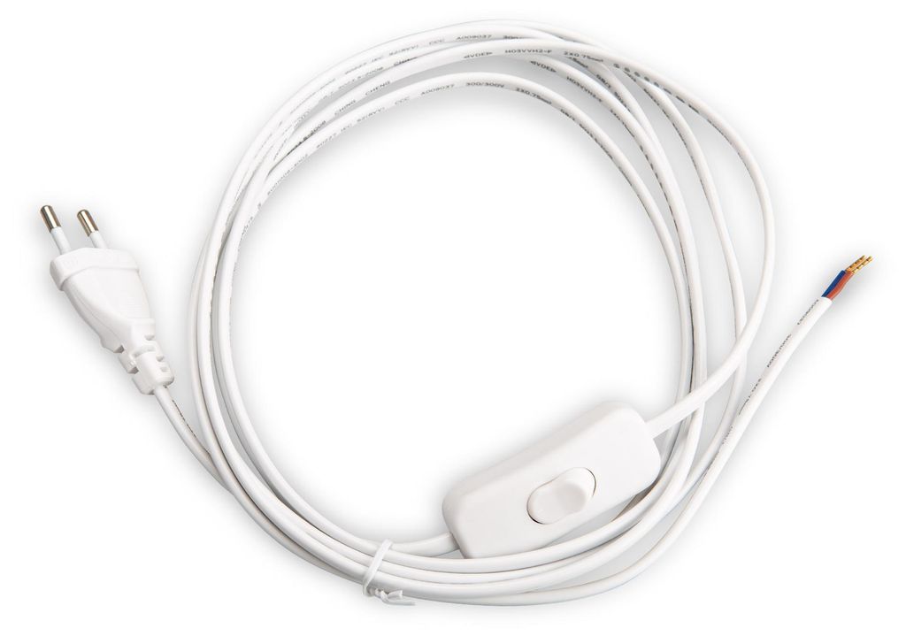 Netzkabel 3 m Eurostecker + Schalter 300 WS C7 weiß offenes Produktbild 