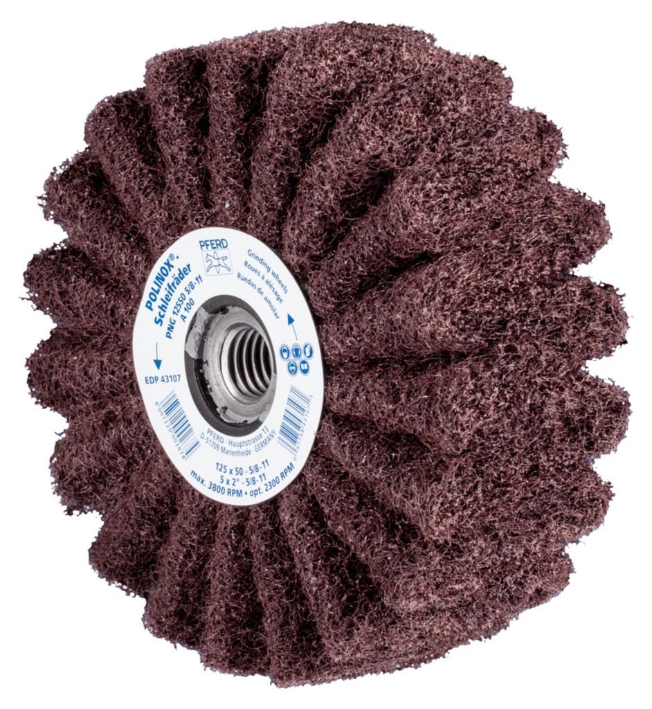 PFERD TOOLS POLINOX Vlies-Schleifrad PNG Ø 125x50 Gewinde 5/8-11 A100 für Feinschliff und Finish 2 Stk