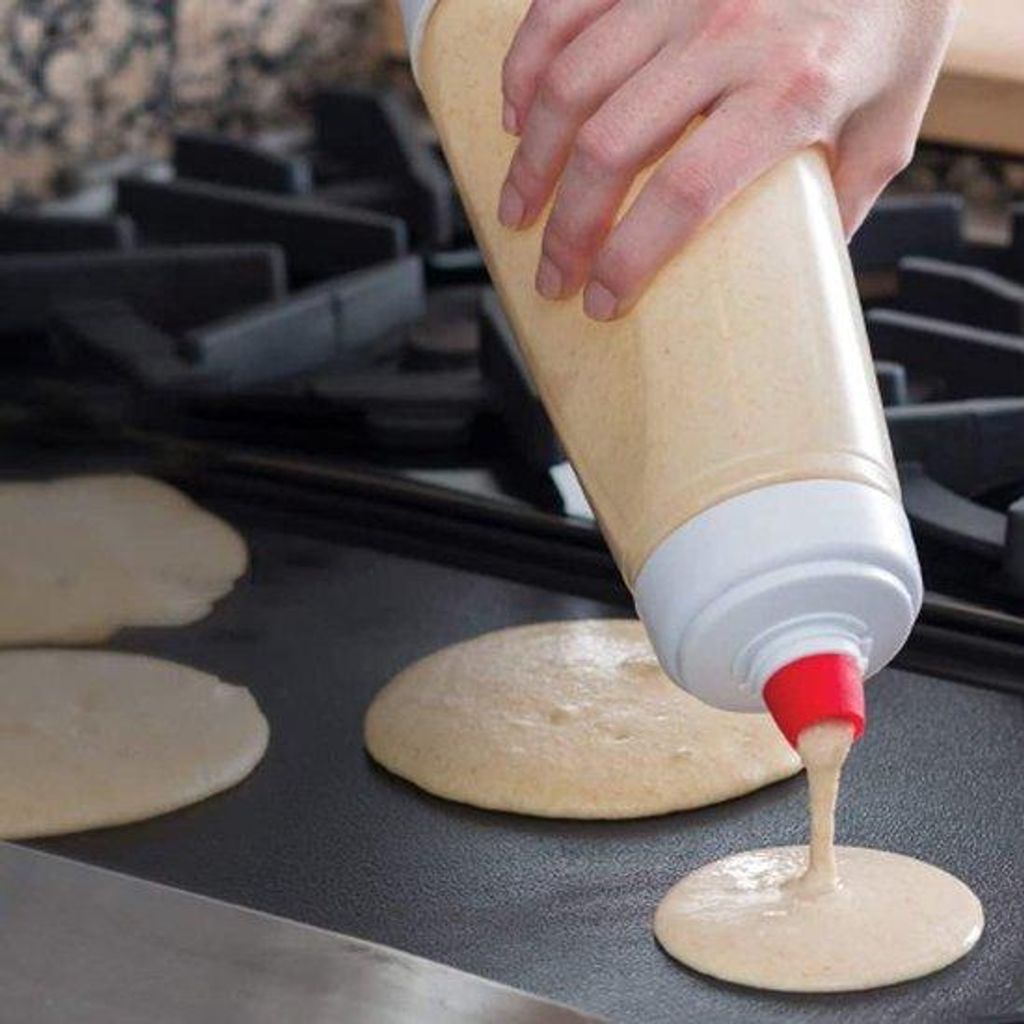 Pannenkoekenbatter Service-System mit Abdeckung und Schüssel, ideal für Blinis, Muffins, Poffertjes und Crepes - Knopfdruckflaschen für gleichm...
