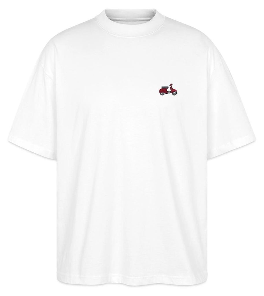 Spreadshirt Motorroller Stickerei Oversize Uni T-Shirt, XL, Weiß
