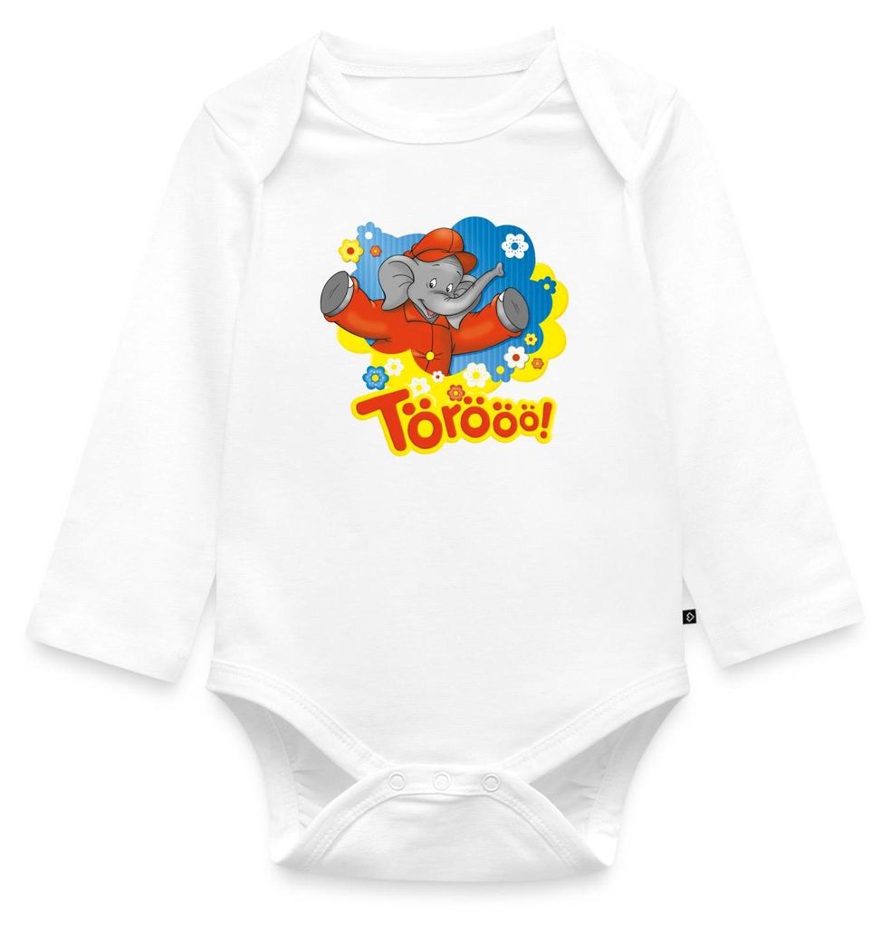 Spreadshirt Benjamin Blümchen Trötet Töröö Und Winkt Tages Baby Body Langarm, 74 (6-9 M.), Weiß