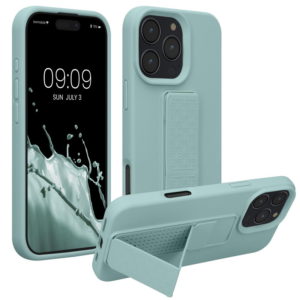kwmobile Handyhülle für Apple iPhone 16 Pro Max Hülle - TPU Silikon Case mit Fingerhalter und Stand - Schutzhülle Cover in Mintgrün