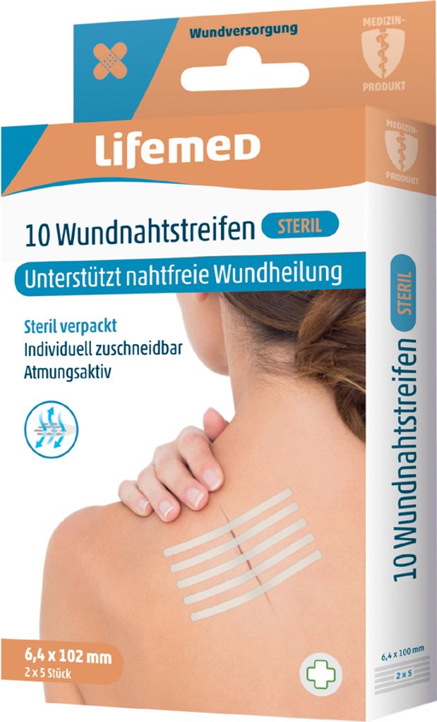 Lifemed Wundnahtstreifen steril 6,4 x 102 mm weiß 10er