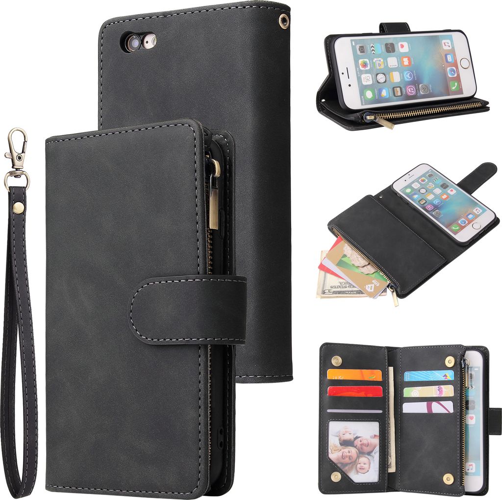Für iPhone 6 / 6S plus 7 8 Smart Phone Cover Münztasche mit Karten Halterung Reißverschluss Kunstleder Case