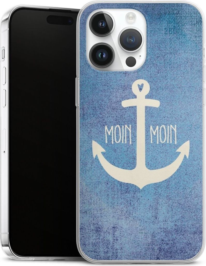 DeinDesign Slim Hülle für Apple iPhone 14 Pro Max Silikon Case Ultra Dünn Handyhülle Anker Blau maritim